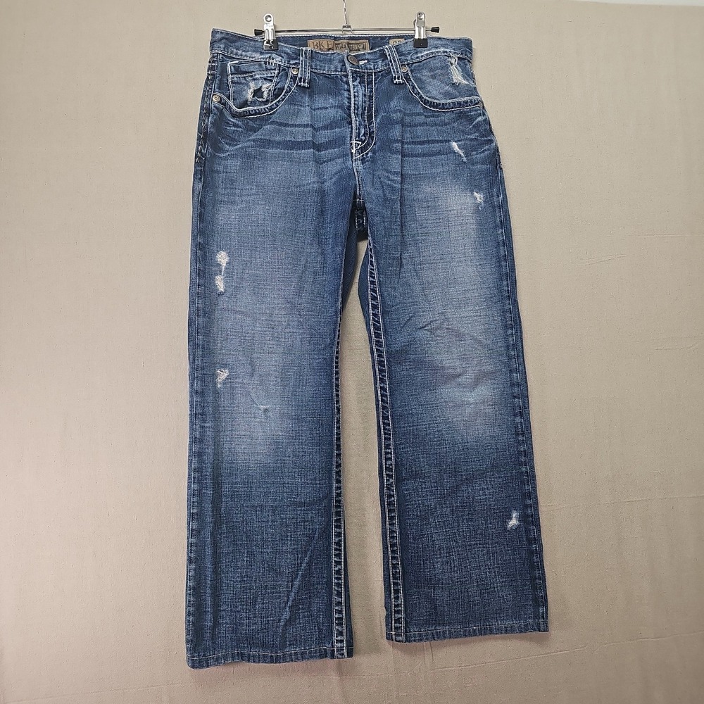 BKE Tyler Straight Men's 32x27 Blue Denim Medium Wash Distressed Jeans HEMMED